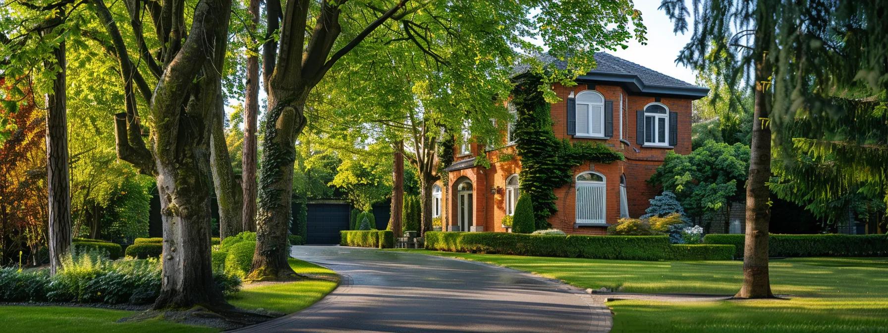 a meticulously landscaped urban property showcases elegant, mature trees framing a modern facade, exuding sophistication and attracting potential buyers in a vibrant real estate market. a meticulously landscaped urban property showcases elegant, mature trees framing a modern facade, exuding sophistication and attracting potential buyers in a vibrant real estate market.