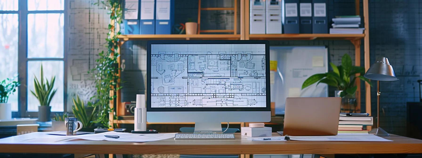 a meticulously organized office workspace features blueprints and budgeting documents spread across a sleek desk, complemented by a stylish digital planning tool on a monitor, visually embodying the meticulous process of planning and budgeting for a hardscaping project. a meticulously organized office workspace features blueprints and budgeting documents spread across a sleek desk, complemented by a stylish digital planning tool on a monitor, visually embodying the meticulous process of planning and budgeting for a hardscaping project.