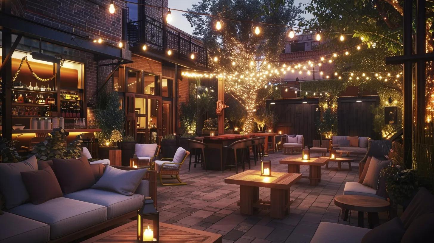 a meticulously organized patio after a festive gathering, showcasing sparkling clean surfaces and neatly arranged outdoor furniture, illuminated by soft, strategic lighting that highlights the fresh ambiance of a restored space.