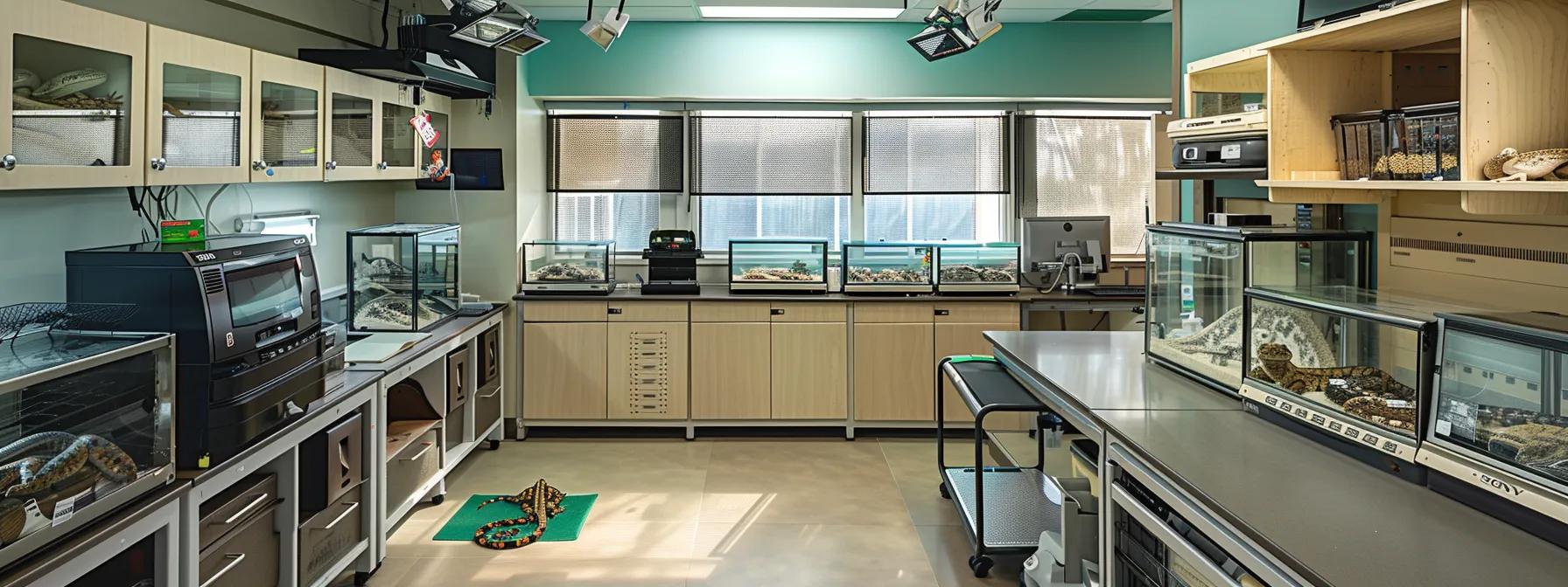 a meticulously organized reptile care studio features a sleek, modern workspace with precise measurements displayed alongside various well-designed enclosures tailored for different reptile species, emphasizing the importance of calculation in habitat design. a meticulously organized reptile care studio features a sleek, modern workspace with precise measurements displayed alongside various well-designed enclosures tailored for different reptile species, emphasizing the importance of calculation in habitat design.