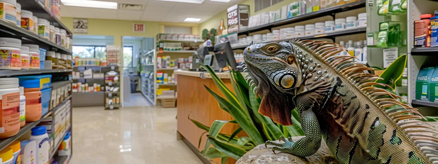 a meticulously organized veterinary office workspace features a clear, informative display of calcium and vitamin d3 supplements alongside a vibrant iguana in a habitat, emphasizing the importance of proper nutrition for reptile health. a meticulously organized veterinary office workspace features a clear, informative display of calcium and vitamin d3 supplements alongside a vibrant iguana in a habitat, emphasizing the importance of proper nutrition for reptile health.