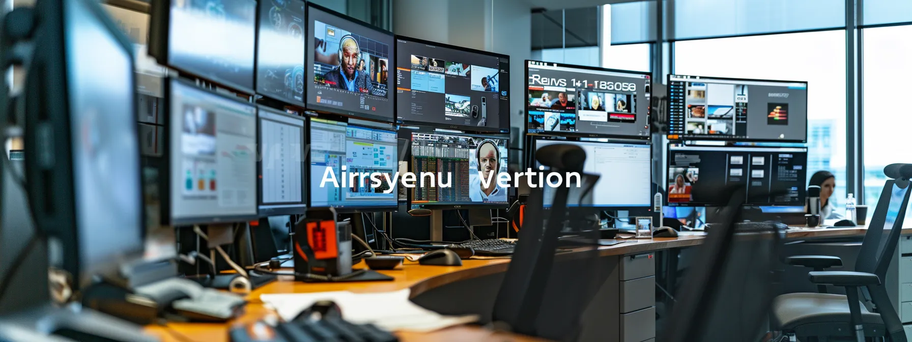 a modern advertising agency office features a sleek digital workspace with multiple screens displaying dynamic analytics and streaming ad campaigns, emphasizing precision targeting and audience engagement.