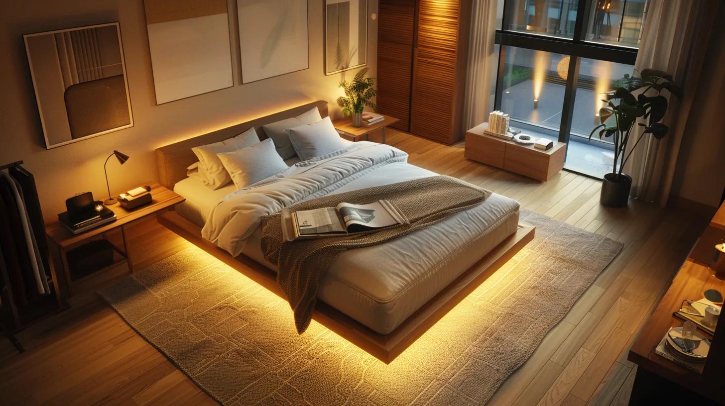 a modern bedroom setting features a luxurious, inviting mattress centered on a sleek platform bed, illuminated by soft, ambient lighting that highlights its quality, with subtle hints of financial consideration displayed through accompanying documentation and stylish financing brochures on a nearby nightstand. a modern bedroom setting features a luxurious, inviting mattress centered on a sleek platform bed, illuminated by soft, ambient lighting that highlights its quality, with subtle hints of financial consideration displayed through accompanying documentation and stylish financing brochures on a nearby nightstand.