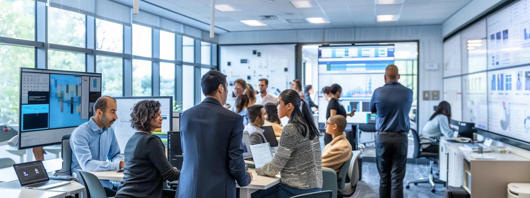 a modern, bustling office environment showcases a diverse team engaged in a collaborative strategy session, surrounded by vibrant digital displays and resource materials that highlight the balance between high-quality program development and competitive pricing. a modern, bustling office environment showcases a diverse team engaged in a collaborative strategy session, surrounded by vibrant digital displays and resource materials that highlight the balance between high-quality program development and competitive pricing.