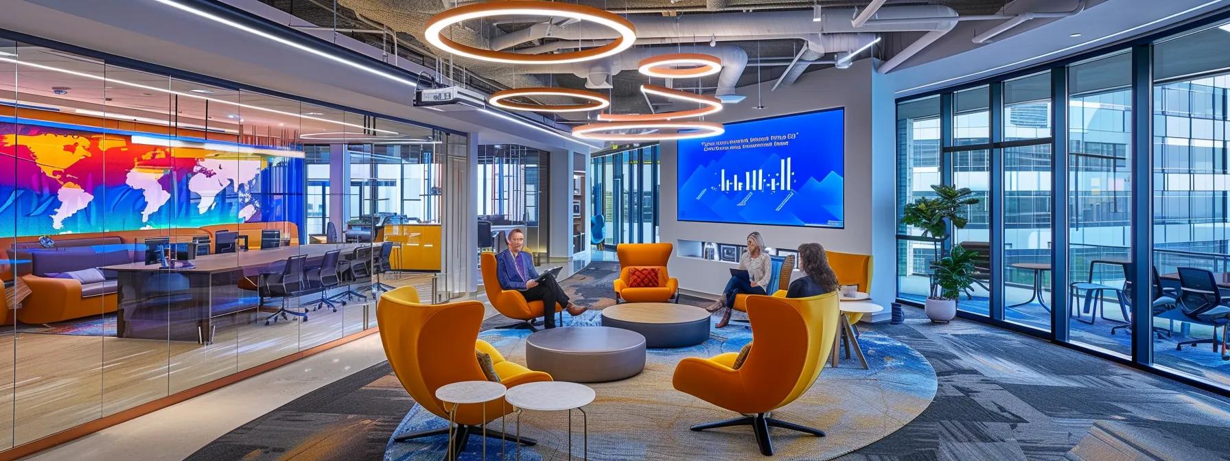 a modern, corporate office setting featuring a diverse group of professionals discussing fannie mae loan program requirements, with engaging charts and graphs displayed on digital screens, creating a dynamic atmosphere of collaboration and knowledge-sharing.