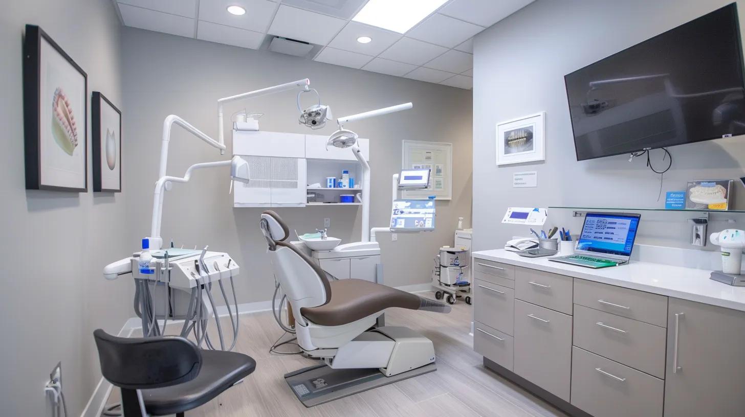 a modern dental consultation room features a professional orthodontist engaging with an adult patient, surrounded by sleek appliances and informational charts, highlighting the thoughtful factors in choosing orthodontic treatment.