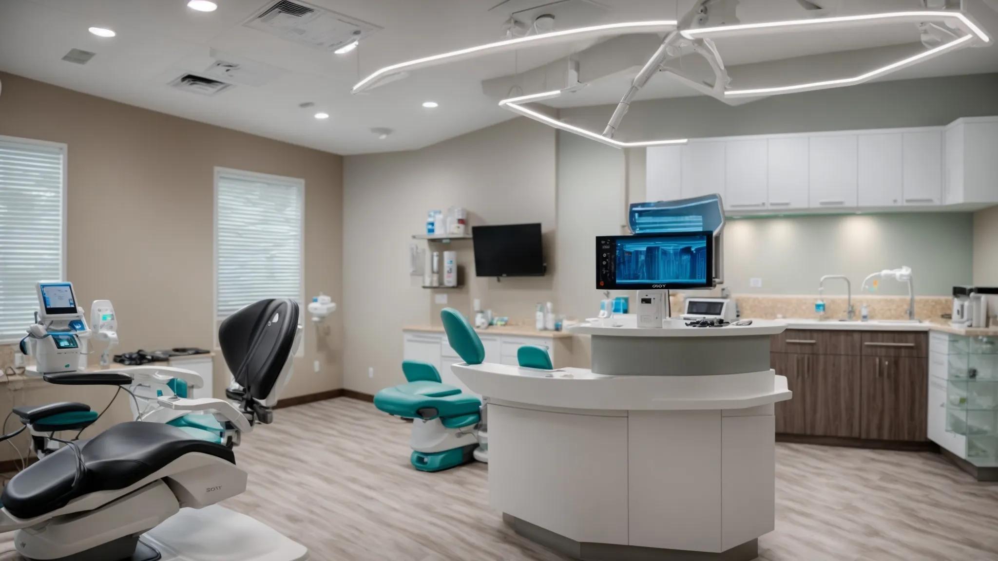 a modern dental emergency clinic in concord, nc, bustling with activity as patients seek prompt care, illuminated by bright, clinical lighting that highlights advanced diagnostic technology like digital radiography, emphasizing a professional and urgent atmosphere dedicated to immediate oral health solutions.
