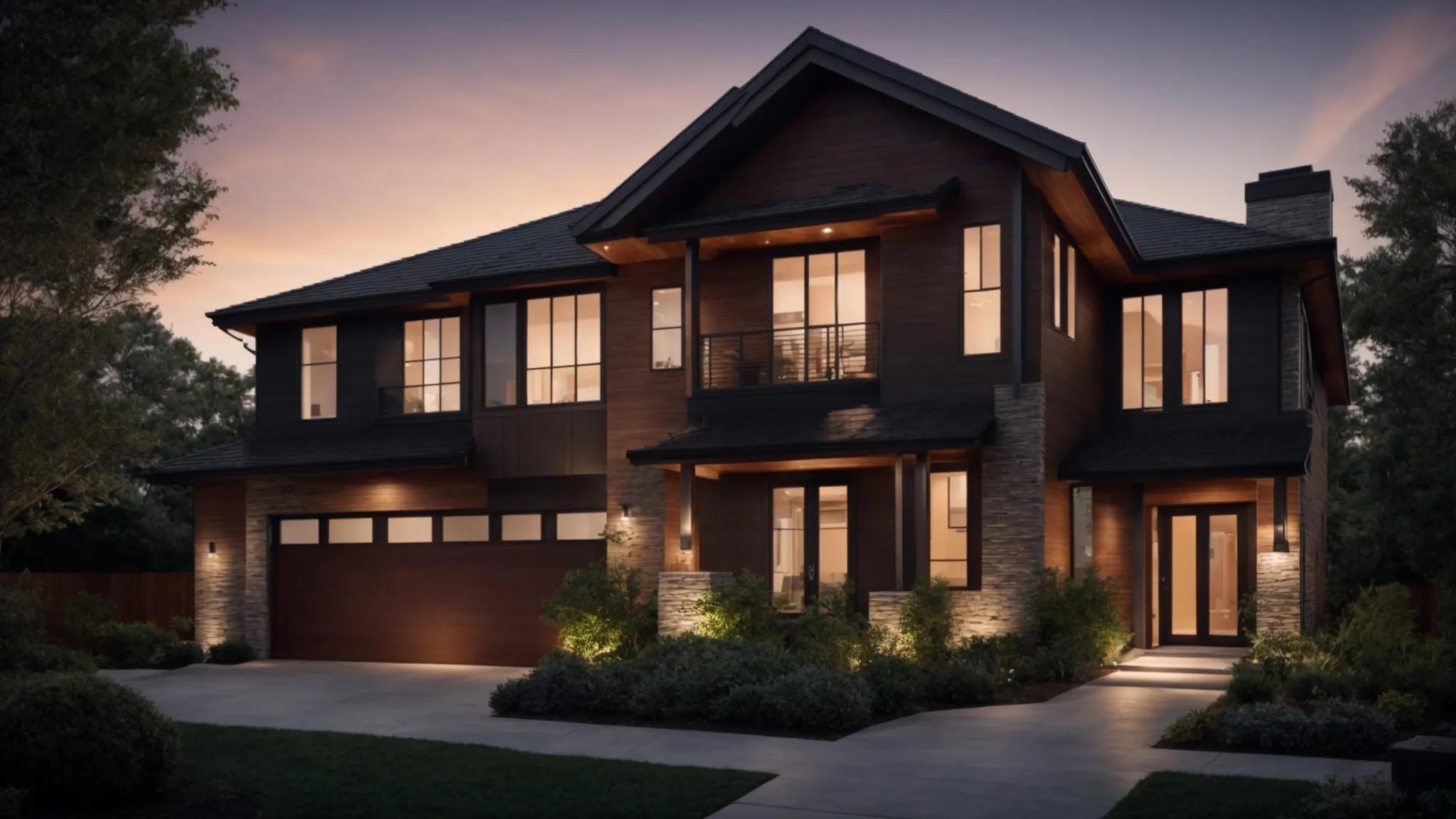 a modern, elegantly designed home showcases an array of stylish roof shingles in complementary colors under bright artificial lighting, highlighting the seamless blend of aesthetic appeal and architectural sophistication. a modern, elegantly designed home showcases an array of stylish roof shingles in complementary colors under bright artificial lighting, highlighting the seamless blend of aesthetic appeal and architectural sophistication.