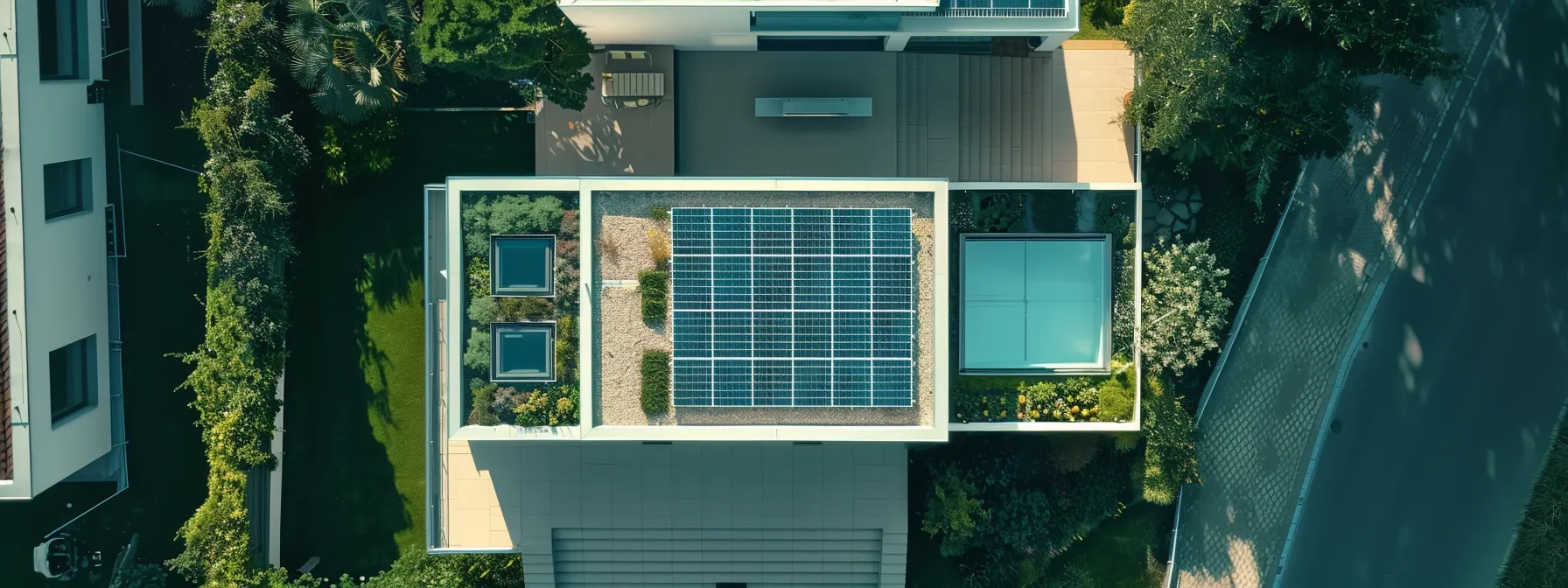a modern, energy-efficient home with sleek solar panels on a flat roof increasing its market value.