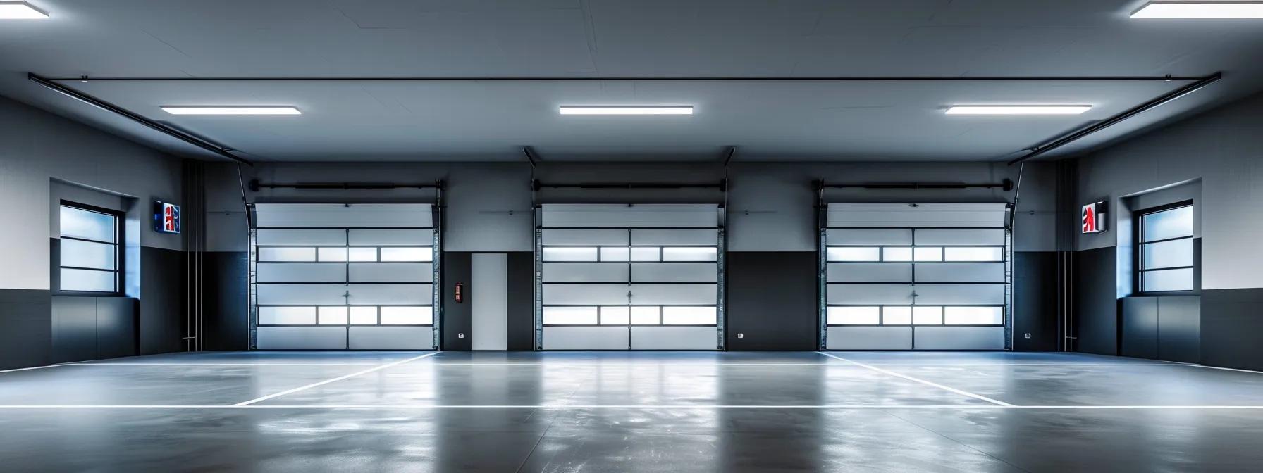 a modern garage interior showcases various styles of residential garage doors, each uniquely designed and prominently displayed, highlighting the differences in material, texture, and color for a comprehensive repair assessment in a clean, well-lit setting. a modern garage interior showcases various styles of residential garage doors, each uniquely designed and prominently displayed, highlighting the differences in material, texture, and color for a comprehensive repair assessment in a clean, well-lit setting.