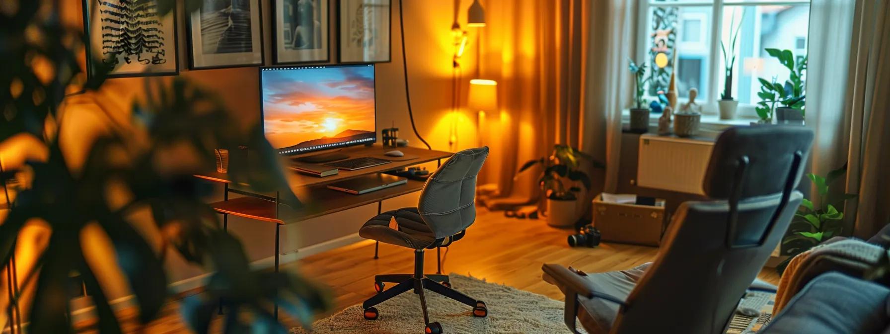 a modern home office setup featuring a comfortable chair, an organized desk with a laptop displaying a virtual support meeting, and resource materials on recovery strategies, illuminated by soft, focused lighting to create an inviting and supportive atmosphere for suboxone treatment. a modern home office setup featuring a comfortable chair, an organized desk with a laptop displaying a virtual Suboxone addiction treatment appointment, and resource materials on recovery strategies, illuminated by soft, focused lighting to create an inviting and supportive atmosphere for suboxone treatment.