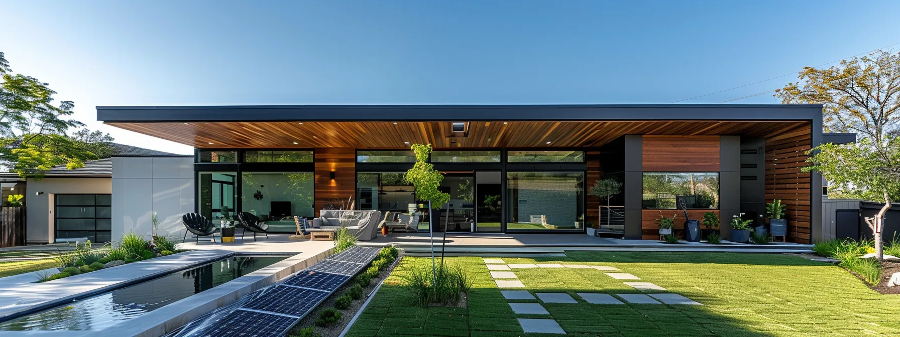 a modern home with sleek solar panels reflecting the sun's rays, surrounded by strategically placed shading devices, showcasing the success of solarai technology.