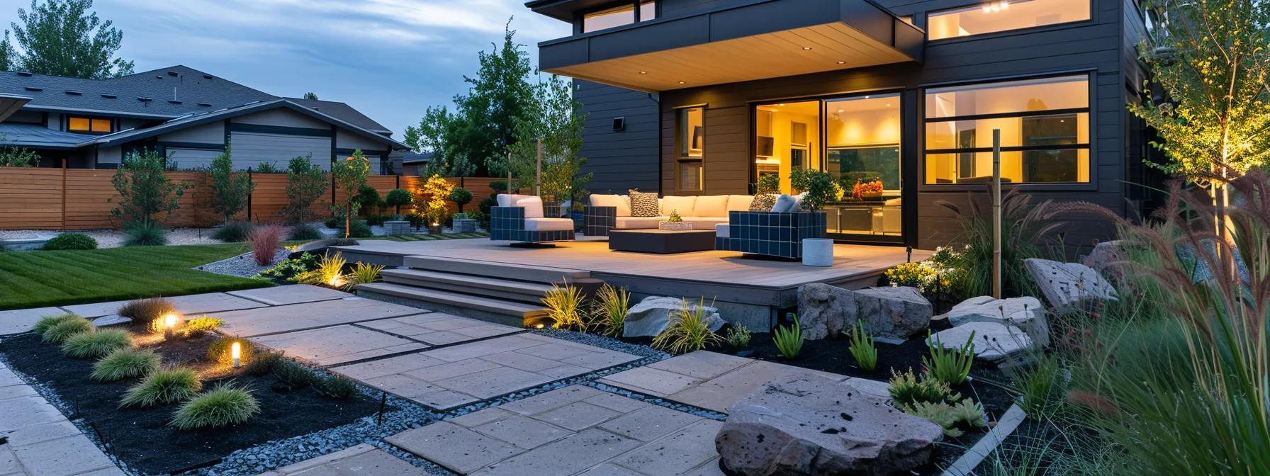 a modern idaho falls residential backyard showcases a meticulously designed outdoor living space with sleek landscaping features, including a stylish patio, energy-efficient lighting, and decorative stone pathways, all reflecting a strategic investment in home value and sustainable living. a modern idaho falls residential backyard showcases a meticulously designed outdoor living space with sleek landscaping features, including a stylish patio, energy-efficient lighting, and decorative stone pathways, all reflecting a strategic investment in home value and sustainable living.