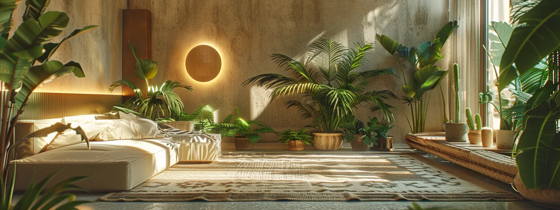 a modern living room adorned with eco-friendly plaster walls, organic carpets, and lush indoor plants, creating a harmonious blend of sustainability and style in interior design. a modern living room adorned with eco-friendly plaster walls, organic carpets, and lush indoor plants, creating a harmonious blend of sustainability and style in interior design.