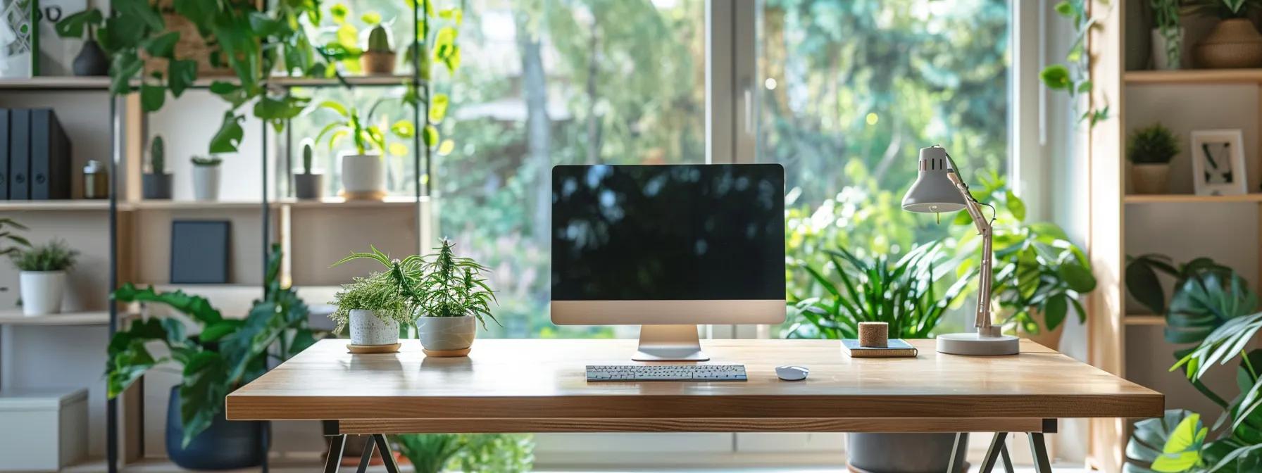 a modern, minimalist office space features a sleek desk with a calming array of thc-related wellness items, emphasizing the theme of mental health benefits in a bright, professional ambiance. a modern, minimalist office space features a sleek desk with a calming array of thc-related wellness items, emphasizing the theme of mental health benefits in a bright, professional ambiance.