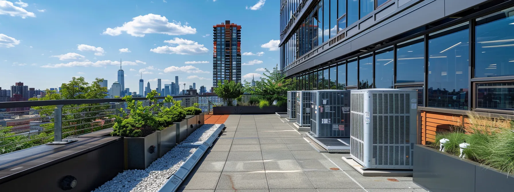 a modern office building in newark with energy-efficient hvac units humming quietly on the rooftop, showcasing the balance between cost savings and environmental benefits. a modern office building in newark with energy-efficient hvac units humming quietly on the rooftop, showcasing the balance between cost savings and environmental benefits.