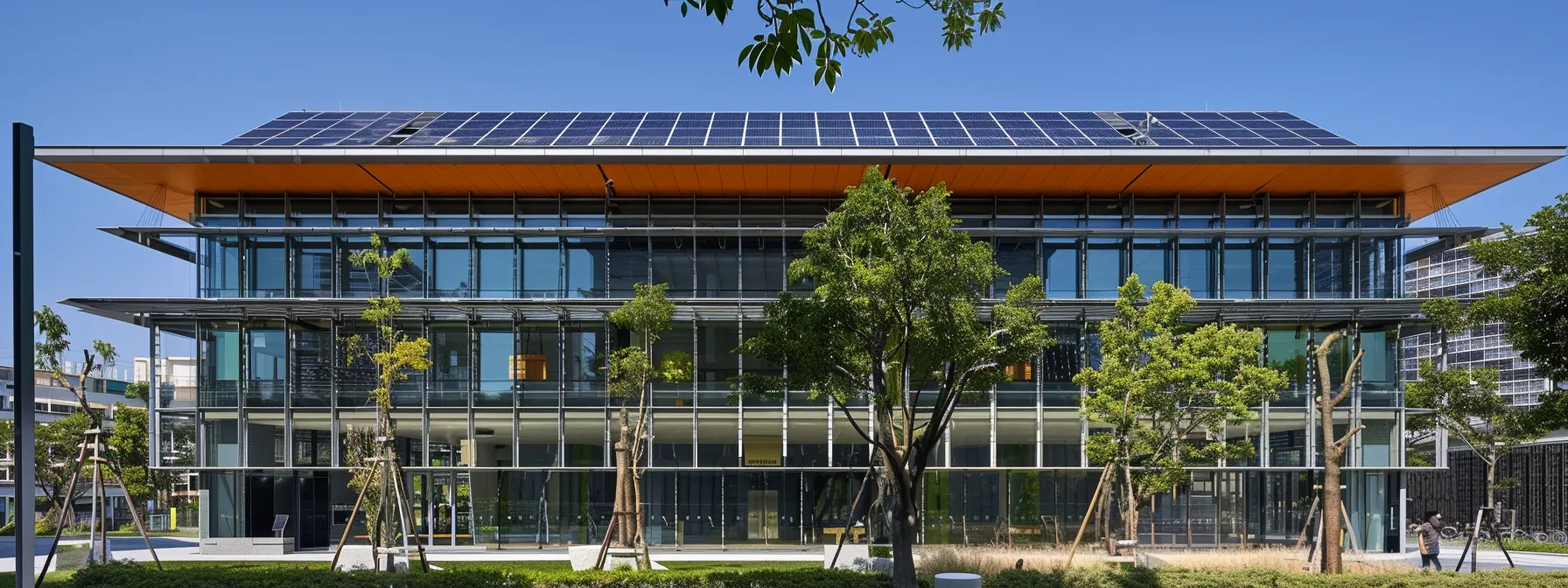 a modern office building with sleek solar panels integrated seamlessly into the architecture, gleaming under the bright sunshine. a modern office building with sleek solar panels integrated seamlessly into the architecture, gleaming under the bright sunshine.