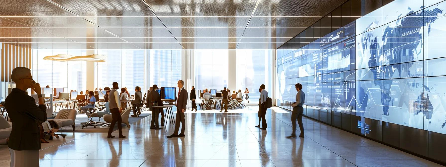 a modern office bustling with professionals engaged in a discussion about innovative pest control solutions, highlighted by sleek technology and informative charts on health and property safety. a modern office bustling with professionals engaged in a discussion about innovative pest control solutions, highlighted by sleek technology and informative charts on health and property safety.