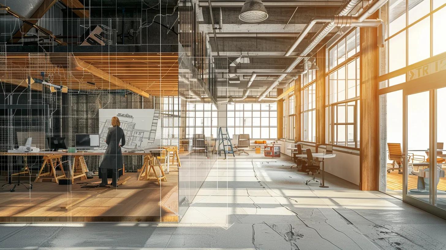 a modern office space showcases a split-screen comparison: on one side, a professional contractor presenting blueprints with a confident demeanor, while on the other, a determined diy enthusiast meticulously assembling materials, illuminated by soft overhead lighting to emphasize their contrasting approaches.