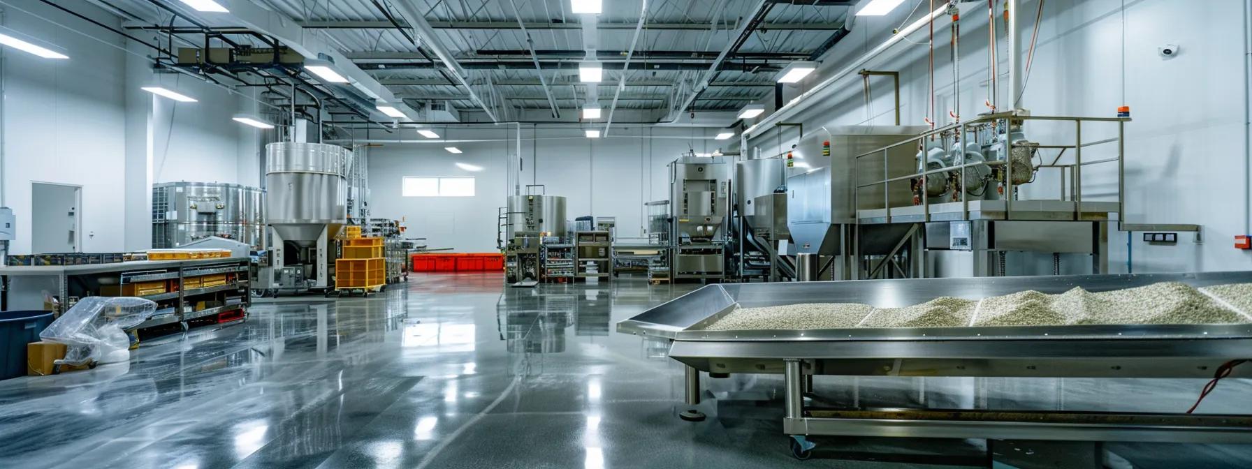 a modern pet treat production facility showcases gleaming machinery and colorful hypoallergenic treats prominently featuring pea protein in sleek packaging, emphasizing their digestible and allergen-free benefits. a modern pet treat production facility showcases gleaming machinery and colorful hypoallergenic treats prominently featuring pea protein in sleek packaging, emphasizing their digestible and allergen-free benefits.