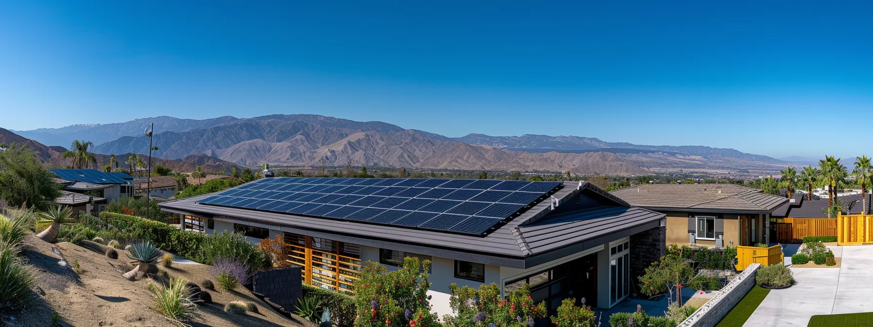 a modern, sleek rooftop solar panel array seamlessly integrates with a residential home, harnessing the power of the sun to provide efficient energy solutions.