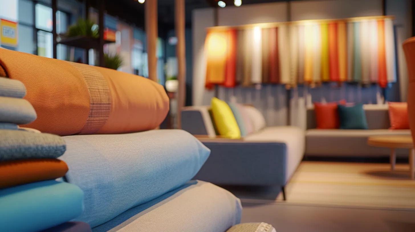 a modern, stylish office interior showcases a professional meticulously cleaning various upholstery fabrics, emphasizing the importance of tailored techniques for different materials, all under bright, focused lighting that highlights the vibrant textures and colors of the upholstery.