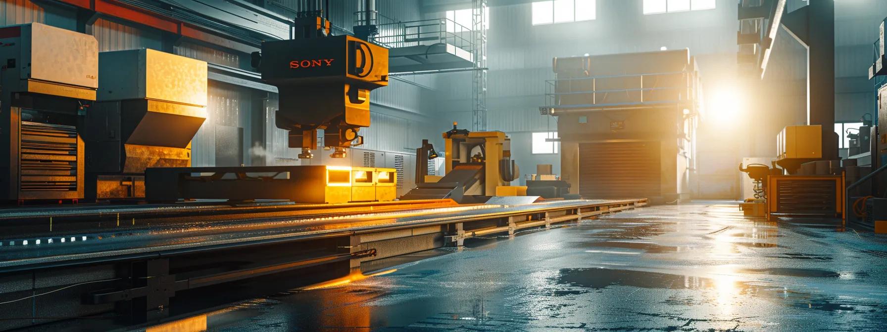 a modern, well-lit fabrication shop displays a range of advanced metal cutting machines in action, with skilled technicians focused on precise cuts, emphasizing the professionalism and quality of service in the metalworking industry.