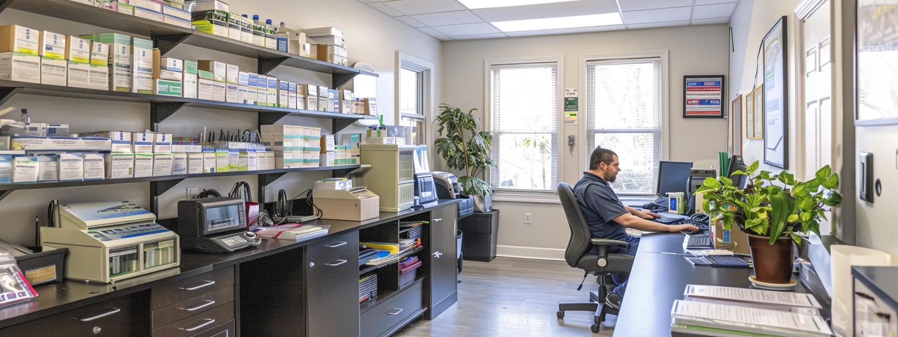 a modern, well-organized pest control office featuring a knowledgeable technician engaged in a consultation with a homeowner, surrounded by certification documents and eco-friendly pest control products, reflects professionalism and expertise in rodent control services.