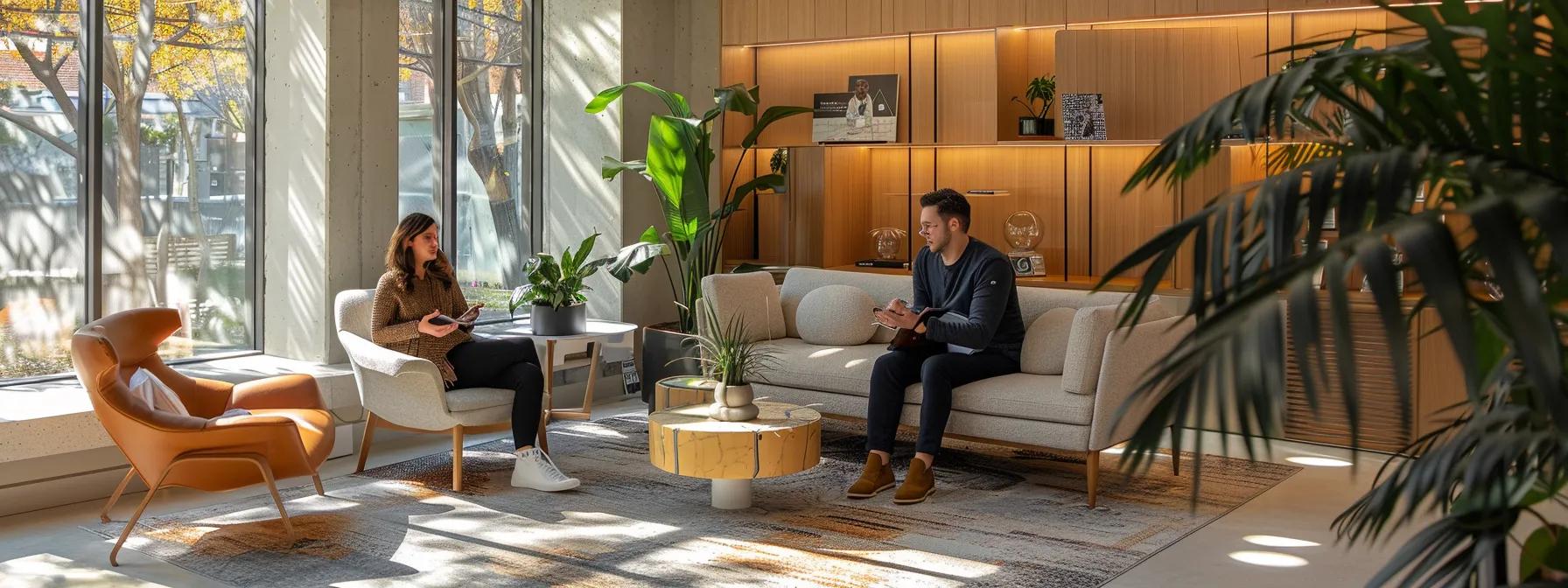 a modern, well-lit office with an inviting consultation space, featuring a professional therapist discussing supportive resources for managing thc-related mental health effects with a thoughtful client. a modern, well-lit office with an inviting consultation space, featuring a professional therapist discussing supportive resources for managing thc-related mental health effects with a thoughtful client.