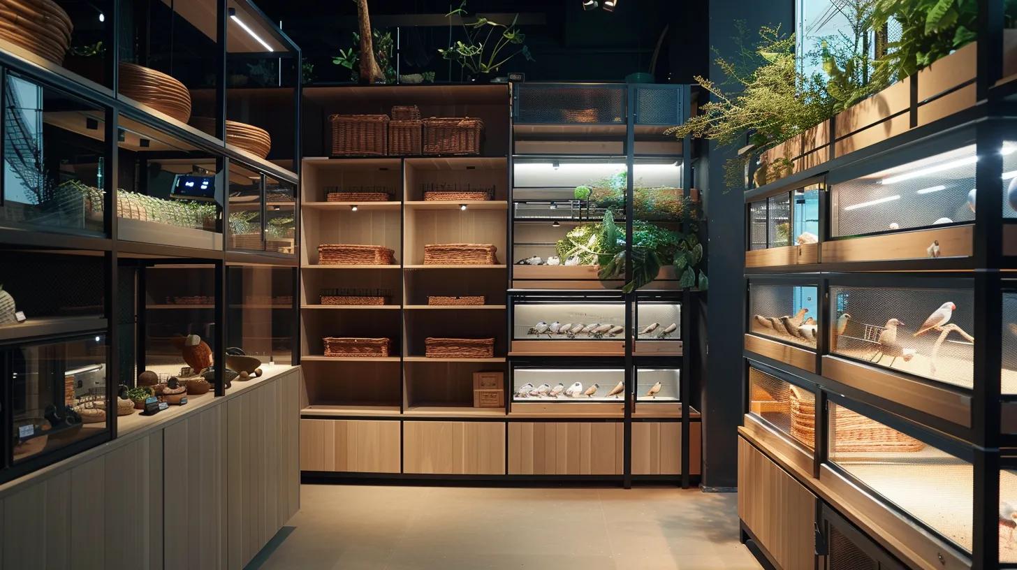 a modern, well-lit indoor setup showcases various bird cage lights displayed on sleek shelves, highlighting their features and specifications for optimal use in avian care. a modern, well-lit indoor setup showcases various bird cage lights displayed on sleek shelves, highlighting their features and specifications for optimal use in avian care.