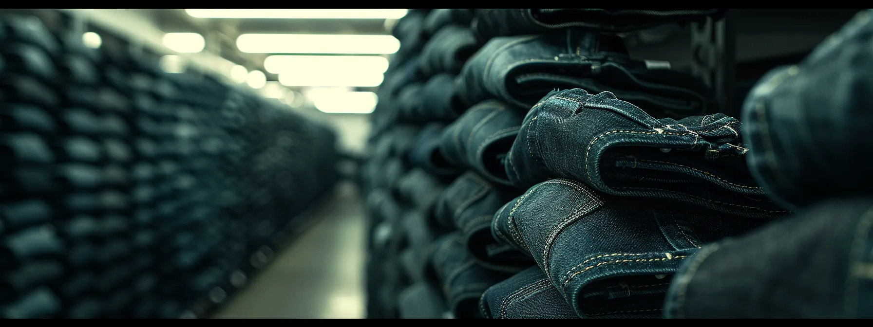 a neat row of perfectly stacked jeans, showcasing their unique style and care. a neat row of perfectly stacked jeans, showcasing their unique style and care.