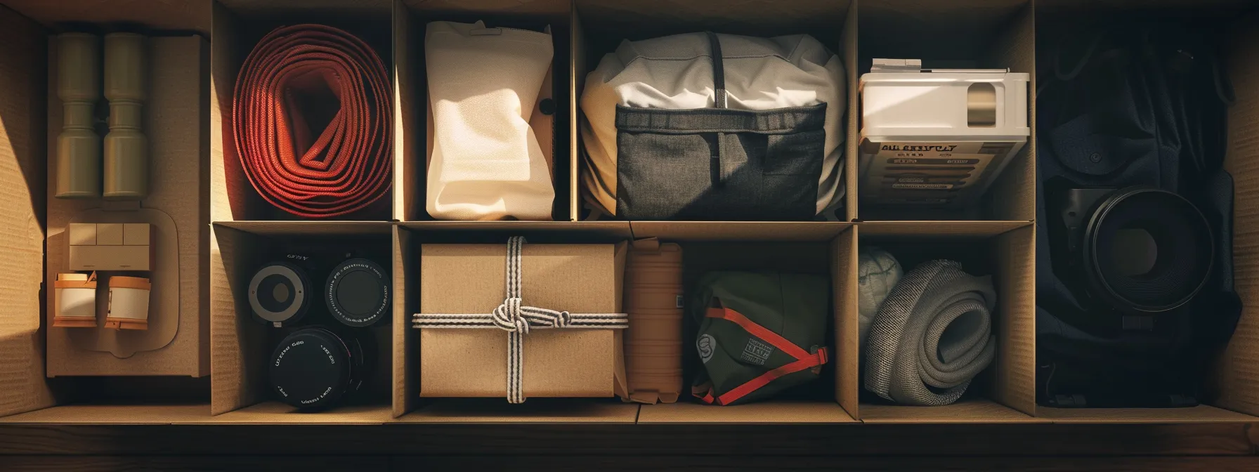 a neatly organized moving box labeled with essential items, wrapped in protective packaging material. Discover stress-free moving with JM Moving experts!