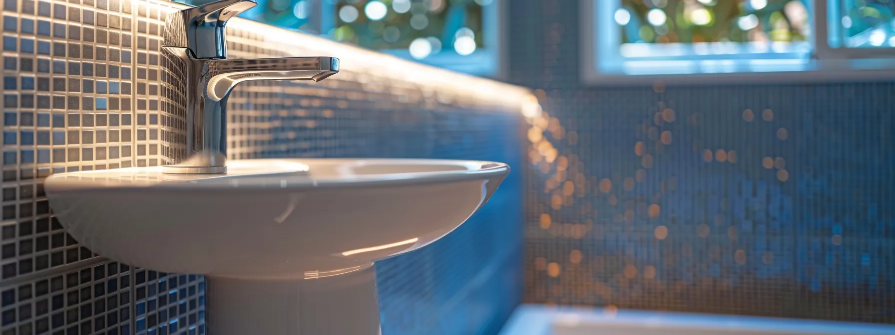 a newly renovated bathroom in liverpool nsw with gleaming mosaic tiles, a stylish pedestal sink, and meticulous attention to detail during construction. a newly renovated bathroom in liverpool nsw with gleaming mosaic tiles, a stylish pedestal sink, and meticulous attention to detail during construction.