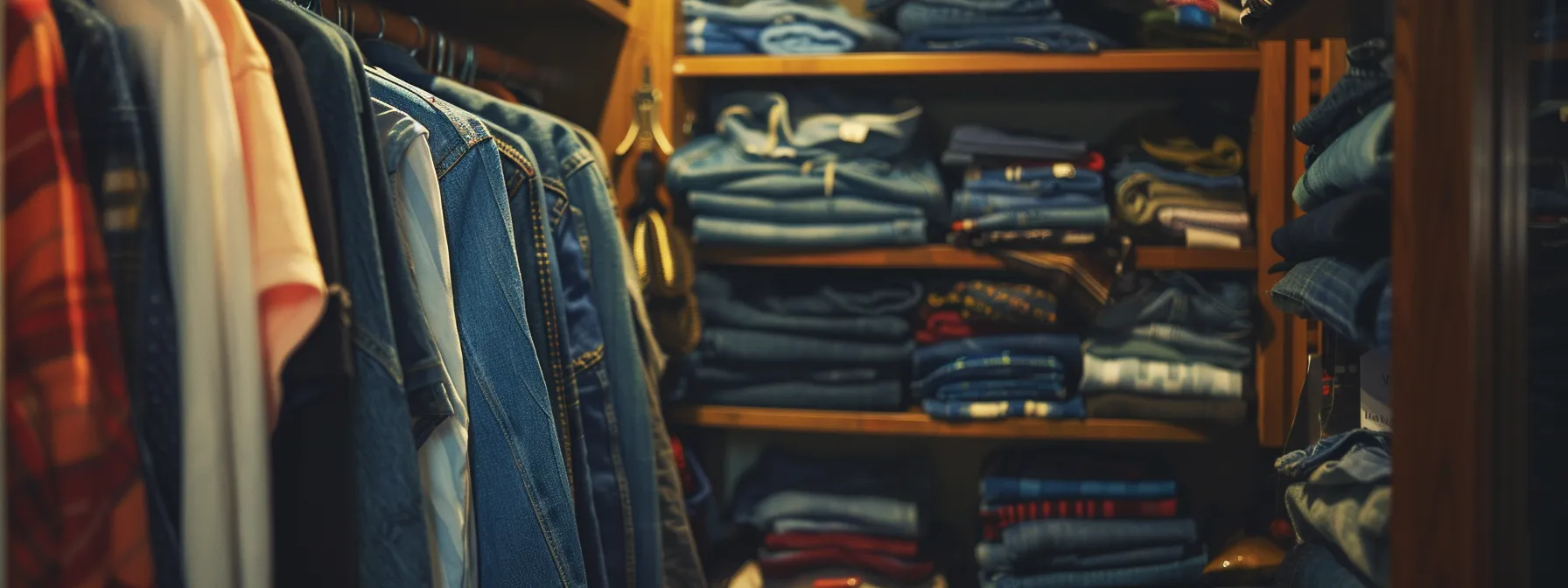 a pair of perfectly stacked jeans hanging neatly in a closet, ready for their owner to wear. a pair of perfectly stacked jeans hanging neatly in a closet, ready for their owner to wear.