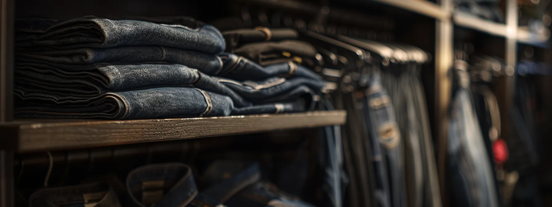 a pair of sleek black stacked jeans neatly folded and stored in a closet, surrounded by lavender sachets for freshness. a pair of sleek black stacked jeans neatly folded and stored in a closet, surrounded by lavender sachets for freshness.