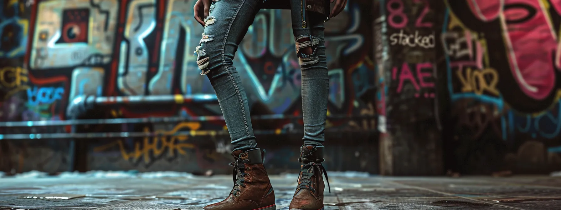 a pair of stacked jeans with a dramatic a pair of stacked jeans with a dramatic
