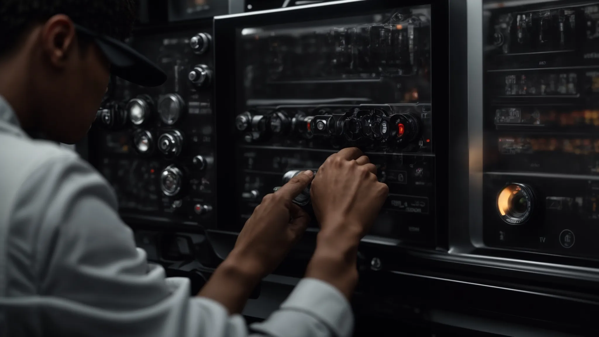 , a person adjusting multiple gears on a