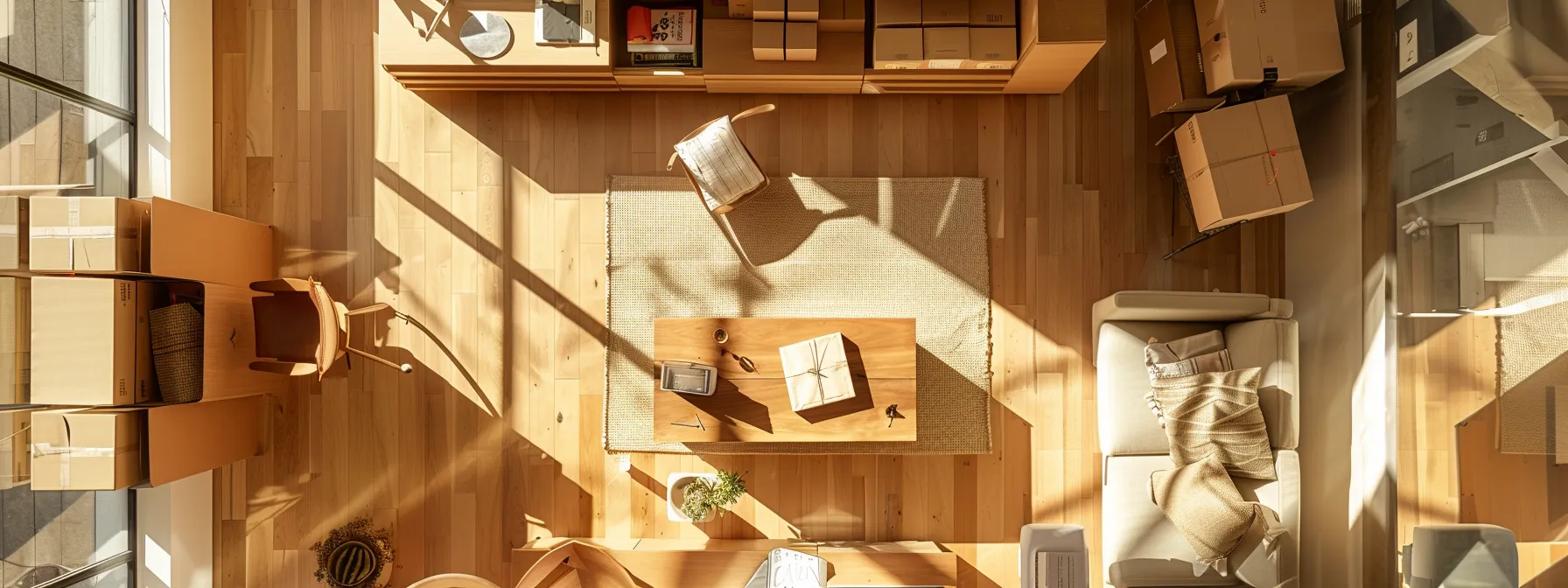 a person efficiently organizing boxes and furniture in a new home, with a clear checklist and guides in hand for a smooth post-move transition. a person efficiently organizing boxes and furniture in a new home, with a clear checklist and guides in hand for a smooth post-move transition.