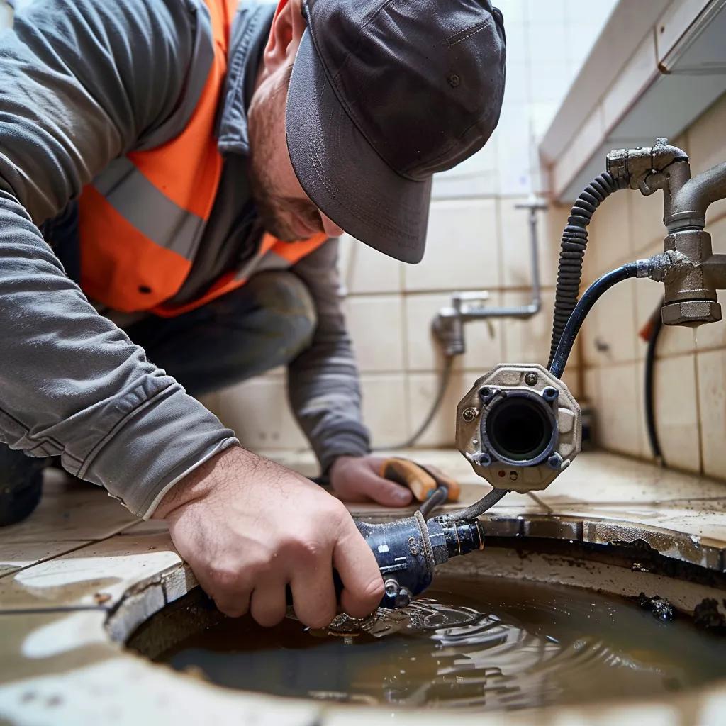 Plumber inspecting a blocked drain with a CCTV camera, highlighting professional plumbing techniques