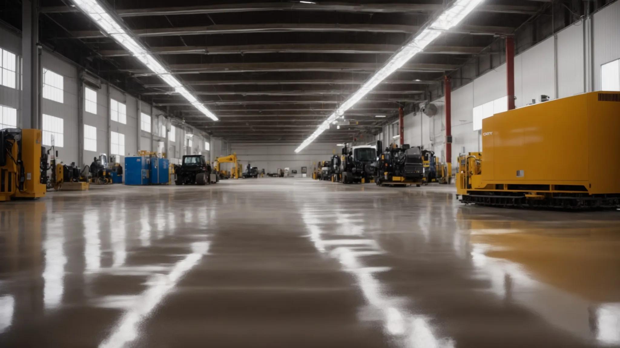 a polished epoxy flooring surface in a bustling industrial shop is highlighted, showcasing its seamless, glossy finish and durability against heavy machinery in use, while emphasizing the efficiency and high safety standards of the environment. a polished epoxy flooring surface in a bustling industrial shop is highlighted, showcasing its seamless, glossy finish and durability against heavy machinery in use, while emphasizing the efficiency and high safety standards of the environment.