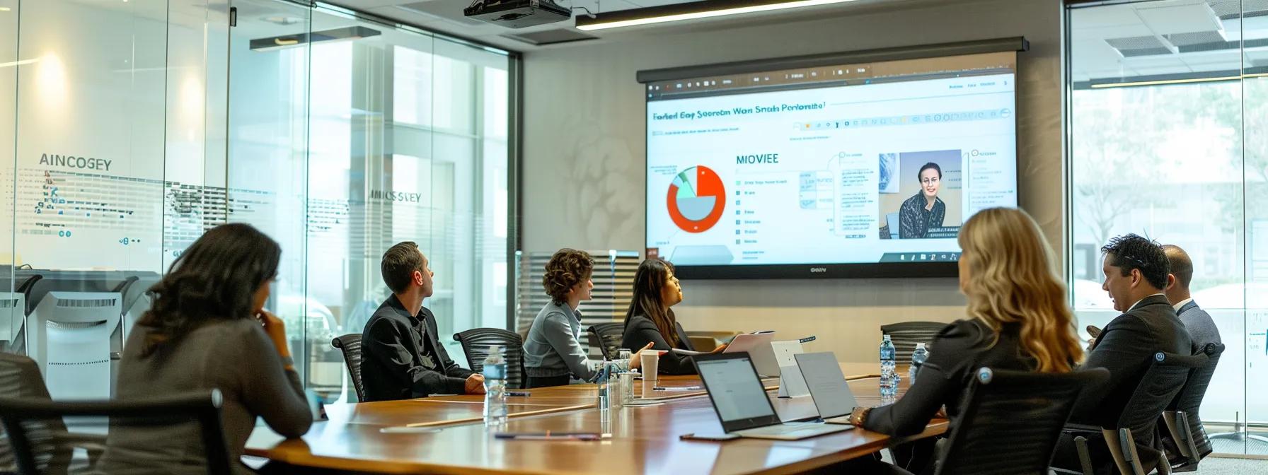 a polished, modern office conference room is set for a leadership training session, with a sleek presentation screen displaying key training costs, as engaged professionals attentively participate in a dynamic discussion around enrollment processes. a polished, modern office conference room is set for a leadership training session, with a sleek presentation screen displaying key training costs, as engaged professionals attentively participate in a dynamic discussion around enrollment processes.