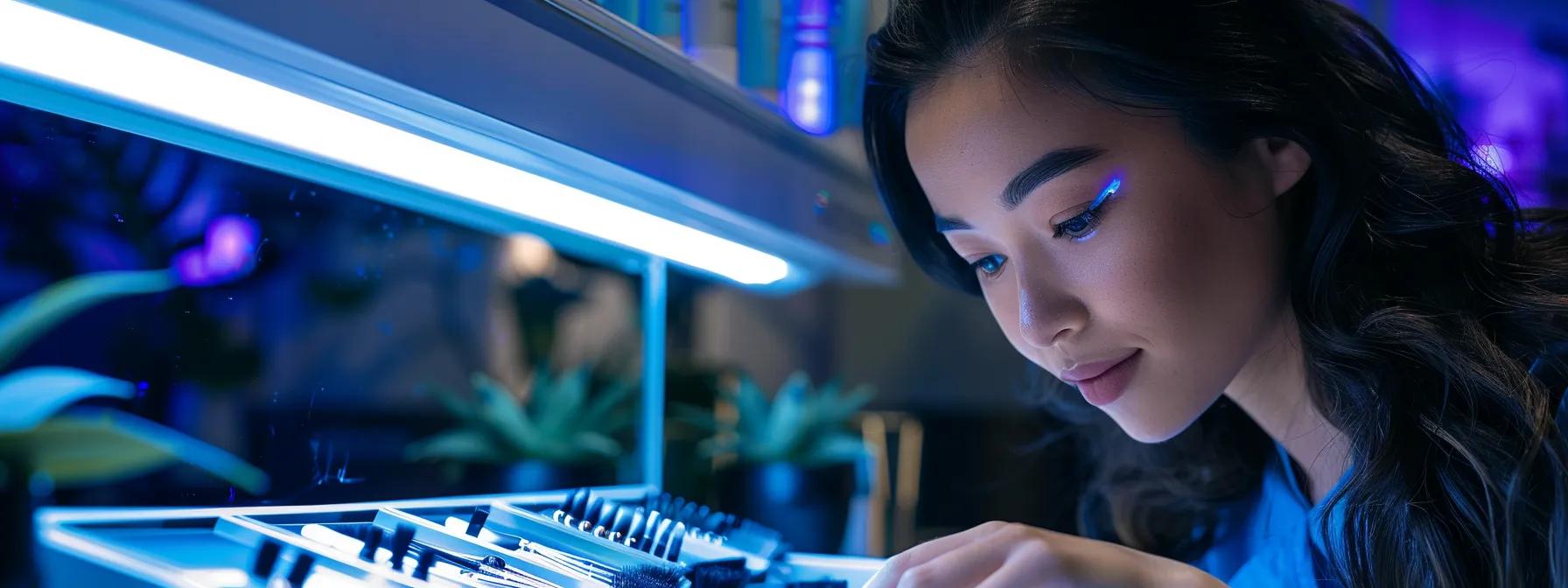 A professional stylist prepares tools under focused lighting, emphasizing the precision and care required for a successful Micro K-tip extension application. A professional stylist prepares tools under focused lighting, emphasizing the precision and care required for a successful Micro K-tip extension application.