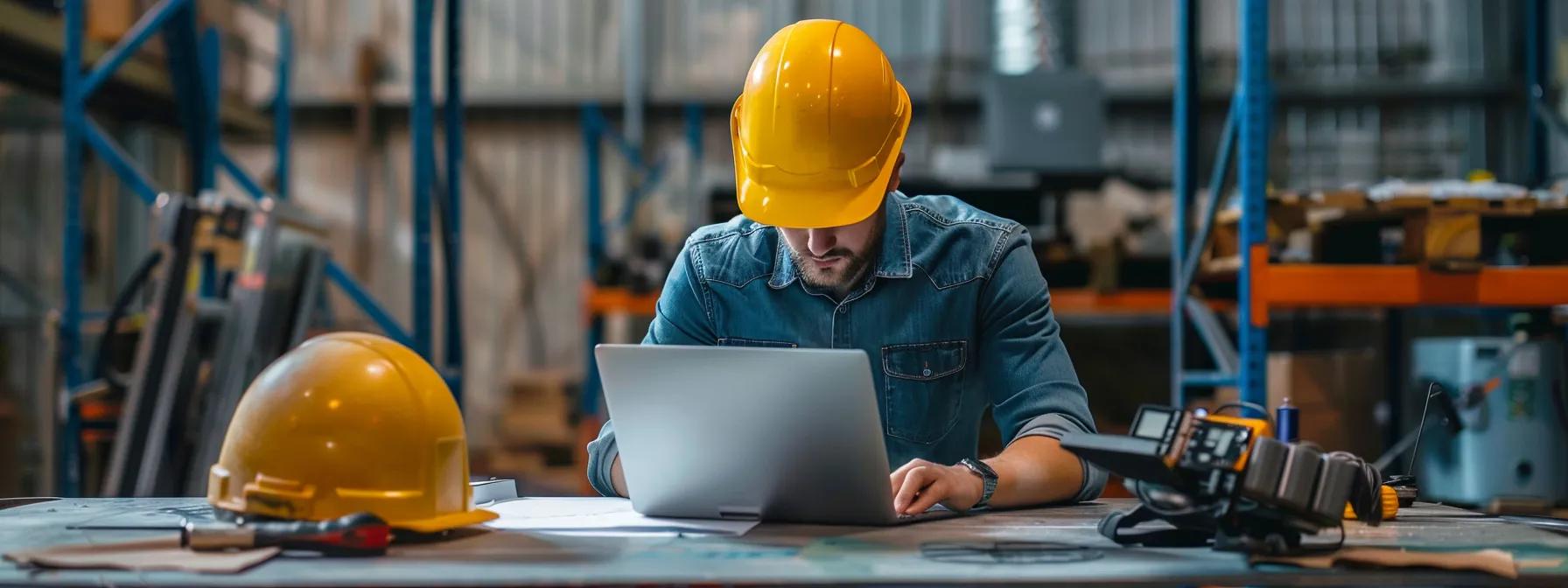 a professional in a sleek, modern office environment reviews an hvac certification on their laptop, surrounded by industry tools and documents that emphasize their advancement and expertise in the technical field. a professional in a sleek, modern office environment reviews an hvac certification on their laptop, surrounded by industry tools and documents that emphasize their advancement and expertise in the technical field.