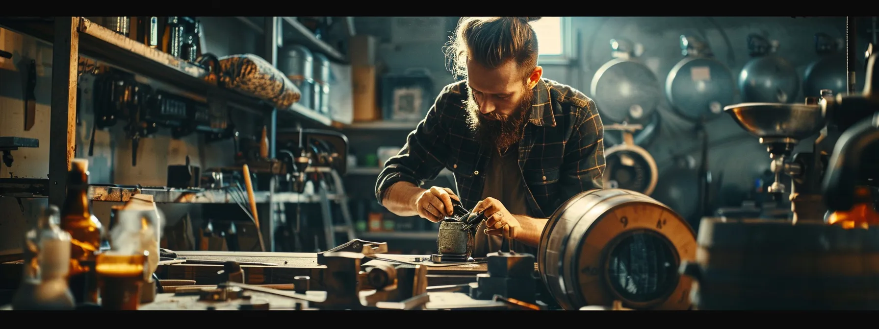 a professional locksmith expert working on a locked barrel with precision tools in a well-lit, organized workshop. a professional locksmith expert working on a locked barrel with precision tools in a well-lit, organized workshop.