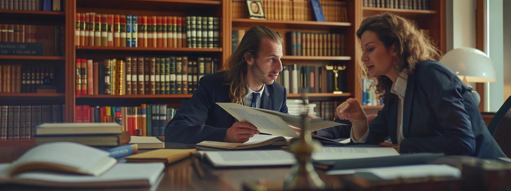 a professional office environment featuring a confident lawyer engaged in a focused discussion with a client over legal documents, with a backdrop of shelves filled with law books and certification plaques, emphasizing the importance of expert guidance in the application approval process. a professional office environment featuring a confident lawyer engaged in a focused discussion with a client over legal documents, with a backdrop of shelves filled with law books and certification plaques, emphasizing the importance of expert guidance in the application approval process.