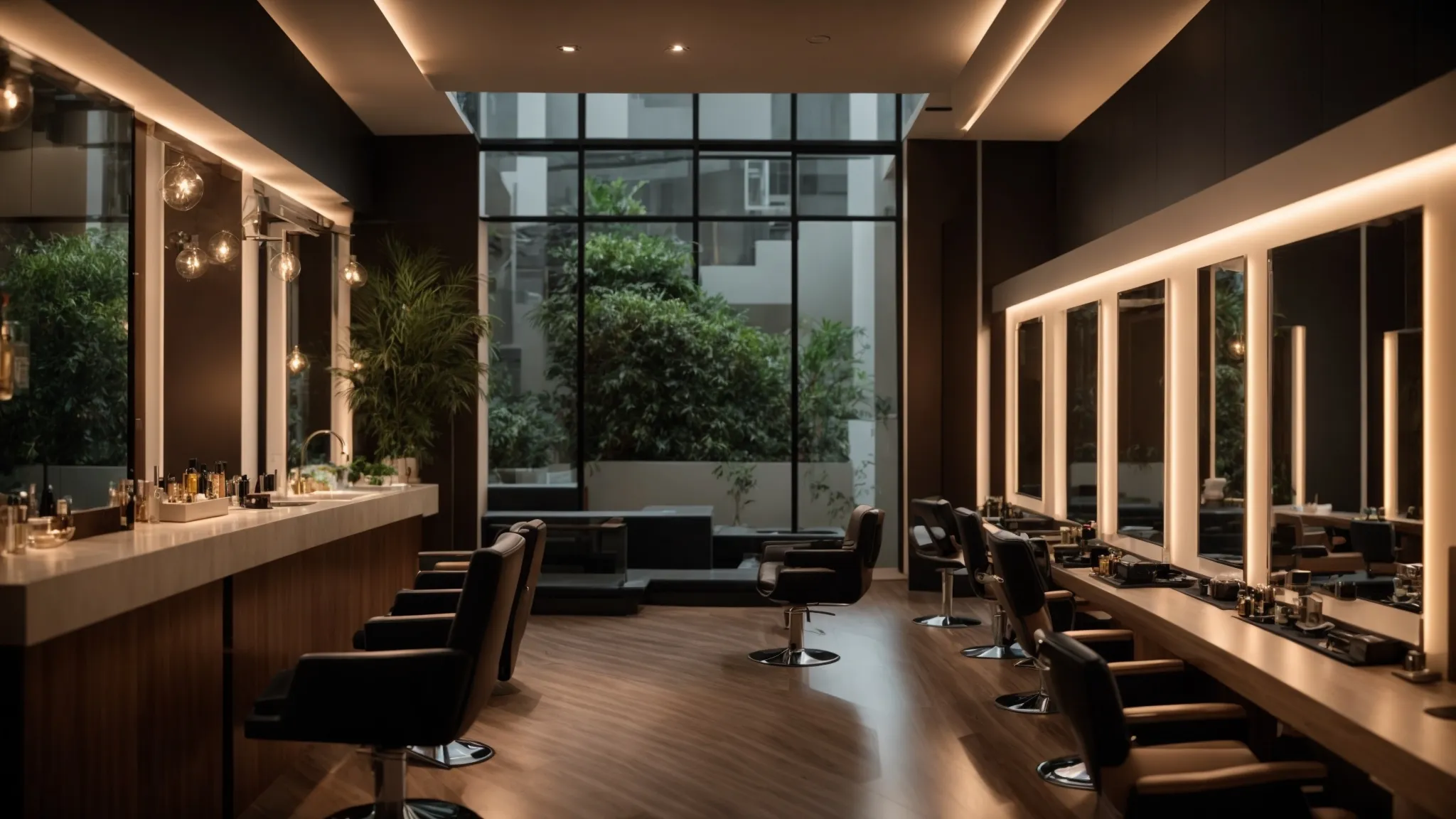 a radiant salon setting showcases a vibrant display of luxurious synthetic and human hair extensions, each glistening under soft, warm lighting that highlights their texture and color diversity.