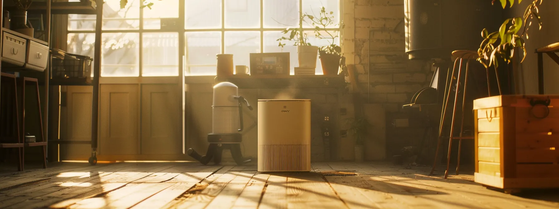 a realistic, candid shot showcases a sleek, advanced air purifier and an industrial hepa vacuum in a sunlit commercial space, emphasizing the vital tools in the fight against mold contamination. a realistic, candid shot showcases a sleek, advanced air purifier and an industrial hepa vacuum in a sunlit commercial space, emphasizing the vital tools in the fight against mold contamination.