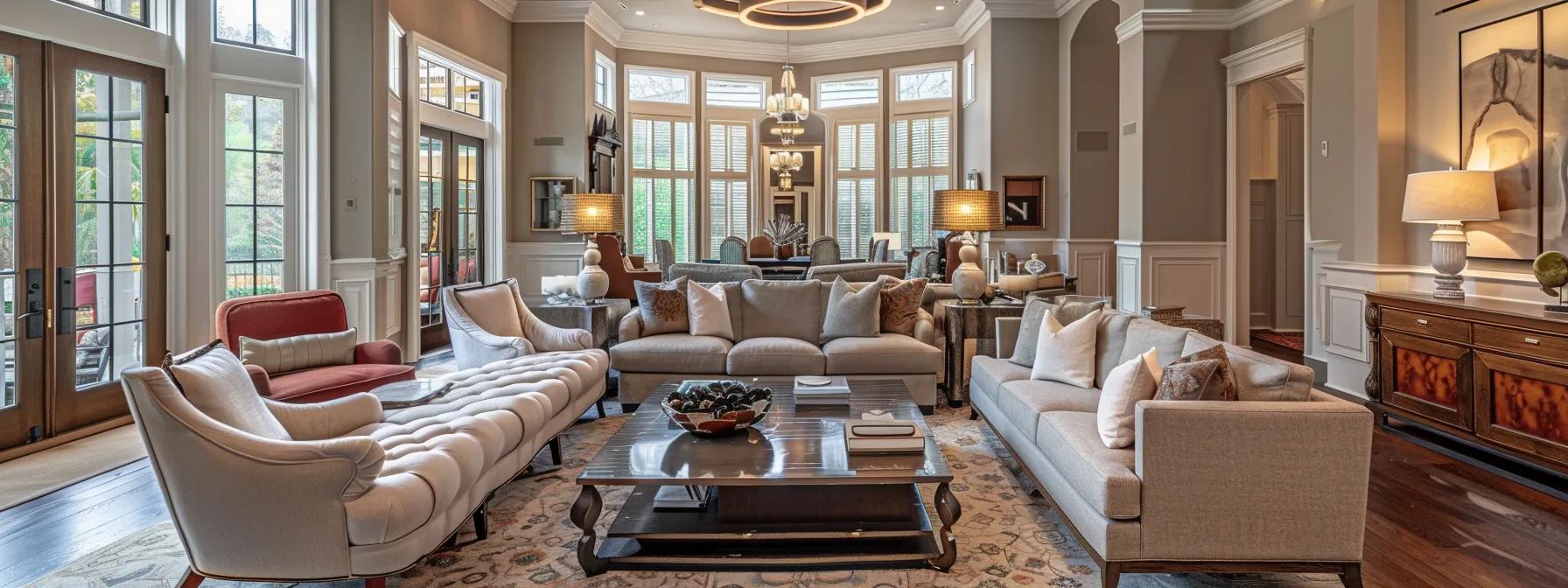a refined interior of a johns creek home showcases an elegant living space adorned with custom-made basilica furniture, featuring rich wood finishes and a soft color palette that exudes upscale comfort and timeless sophistication. a refined interior of a johns creek home showcases an elegant living space adorned with custom-made basilica furniture, featuring rich wood finishes and a soft color palette that exudes upscale comfort and timeless sophistication.
