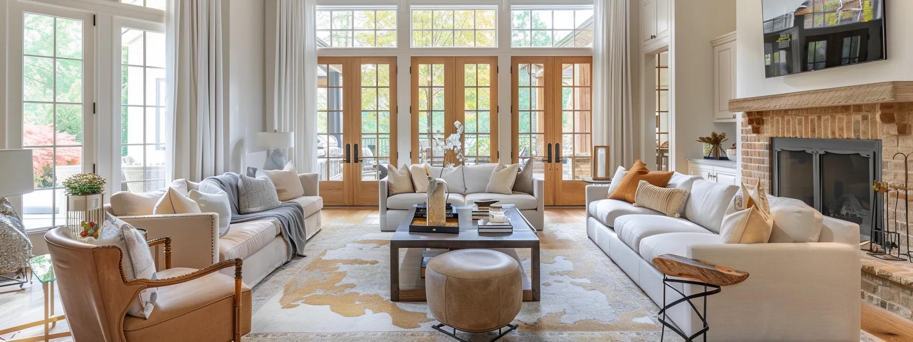 a refined living room in an upscale johns creek home showcases elegant custom-made furniture with rich wood finishes and a soft color palette, highlighting the collaboration of local designers in creating a timeless and inviting atmosphere. a refined living room in an upscale johns creek home showcases elegant custom-made furniture with rich wood finishes and a soft color palette, highlighting the collaboration of local designers in creating a timeless and inviting atmosphere.