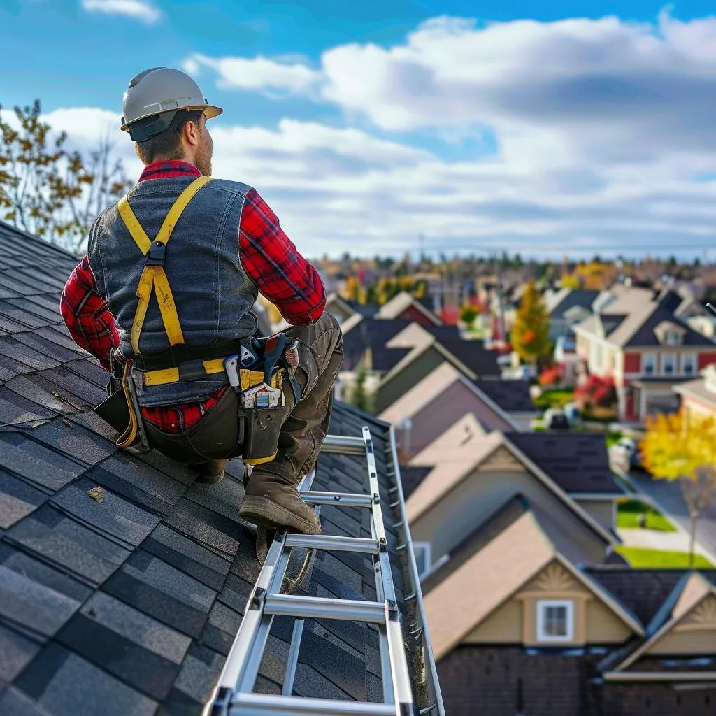 Roofing contractor inspecting shingles on a residential roof, highlighting the benefits of professional roof replacement services